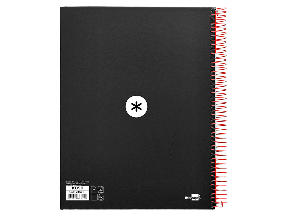 CUADERNO ESPIRAL A4 MICRO ANTARTIK TAPA FORRADA 120H 90 GR LISO CON BANDAS 4 TALADROS COLOR NEGRO