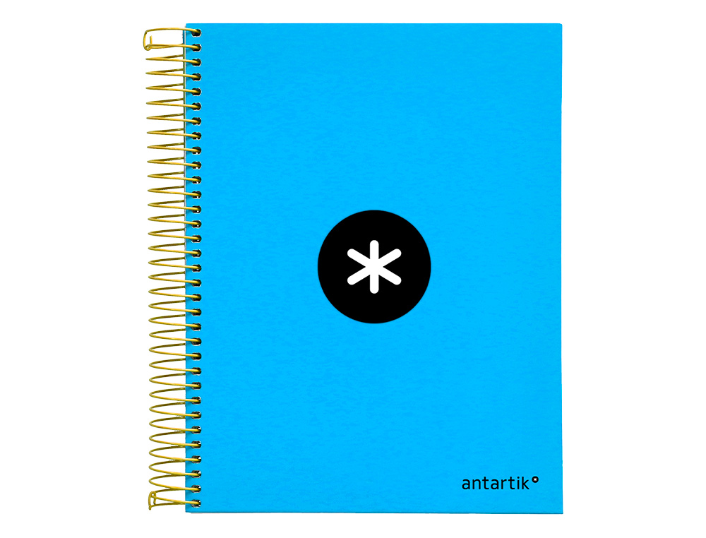 CUADERNO ESPIRAL A5 MICRO ANTARTIK TAPA FORRADA 120H 90G LISO CON BANDAS 6 TALADROS COLOR AZUL