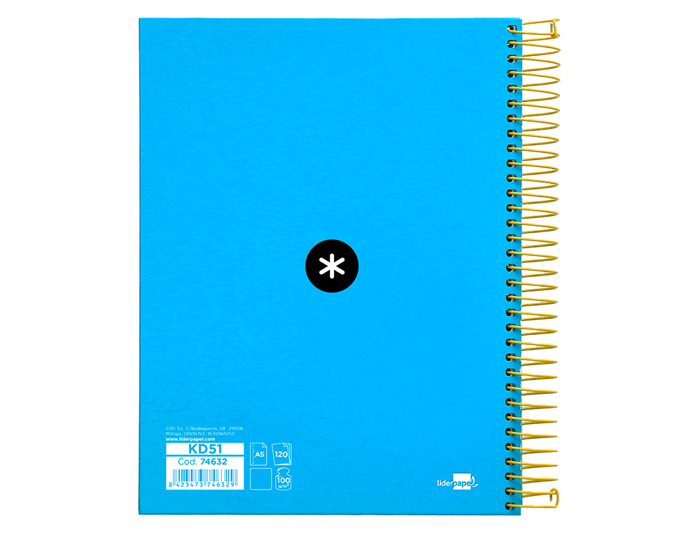 CUADERNO ESPIRAL A5 MICRO ANTARTIK TAPA FORRADA 120H 90G LISO CON BANDAS 6 TALADROS COLOR AZUL