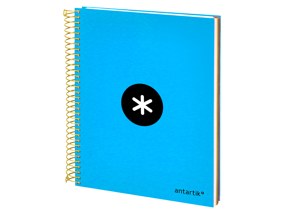 CUADERNO ESPIRAL A5 MICRO ANTARTIK TAPA FORRADA 120H 90G LISO CON BANDAS 6 TALADROS COLOR AZUL