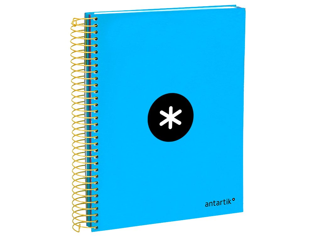 CUADERNO ESPIRAL A5 MICRO ANTARTIK TAPA FORRADA 120H 90G LISO CON BANDAS 6 TALADROS COLOR AZUL