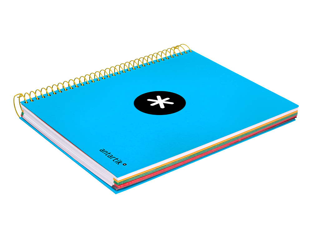 CUADERNO ESPIRAL A5 MICRO ANTARTIK TAPA FORRADA 120H 90G LISO CON BANDAS 6 TALADROS COLOR AZUL
