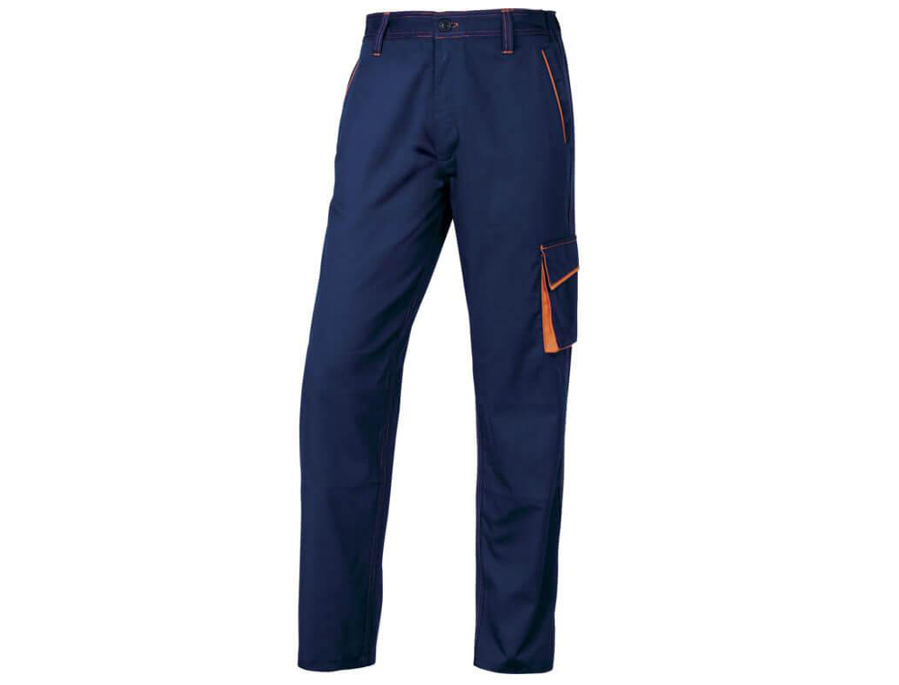 PANTALON DE TRABAJO DELTAPLUS CINTURA AJUSTABLE 5 BOLSILLOS COLOR AZUL NARANJA TALLA XXL