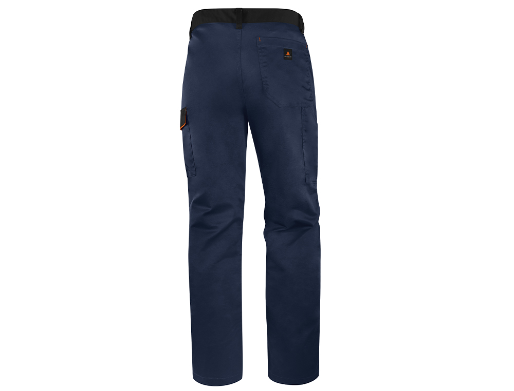 PANTALON DE TRABAJO DELTAPLUS CINTURA AJUSTABLE 5 BOLSILLOS COLOR AZUL NARANJA TALLA XXL