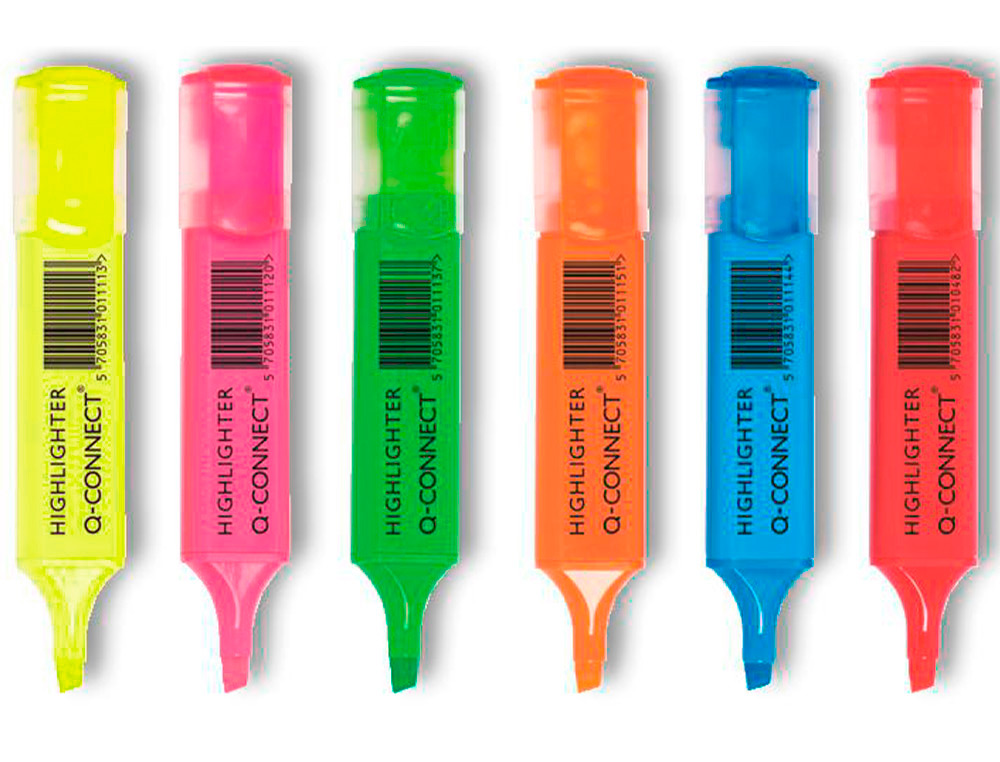 ROTULADOR Q-CONNECT FLUORESCENTE PUNTA BISELADA CAJA DE 6 UNIDADES COLORES SURTIDOS