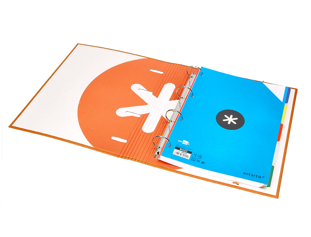 CARPETA CON RECAMBIO ANTARTIK A4 CUADRO 5MM FORRADA 4 ANILLAS 40MM REDONDAS CON SOLAPA COLOR MOSTAZA