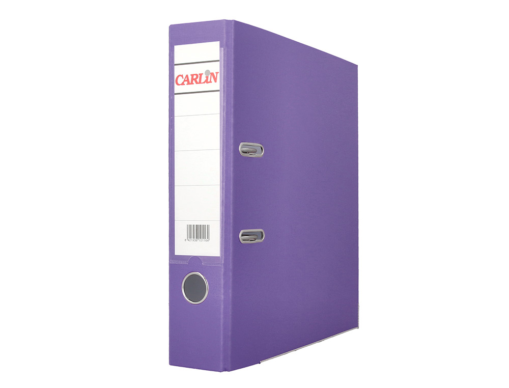ARCHIVADOR DE PALANCA CARLIN FOLIO FORRADO POLIPROPILENO CON RADO LOMO ANCHO 75 MM MORADO