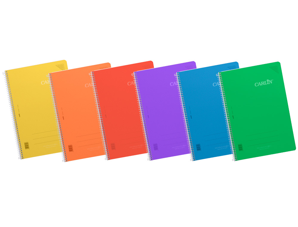CUADERNO ESPIRAL CARLIN A4 TAPA PLASTICO 80H 90GR CUADRO 4MM CON MARGEN 6 COLORES SURTIDOS REF 16020
