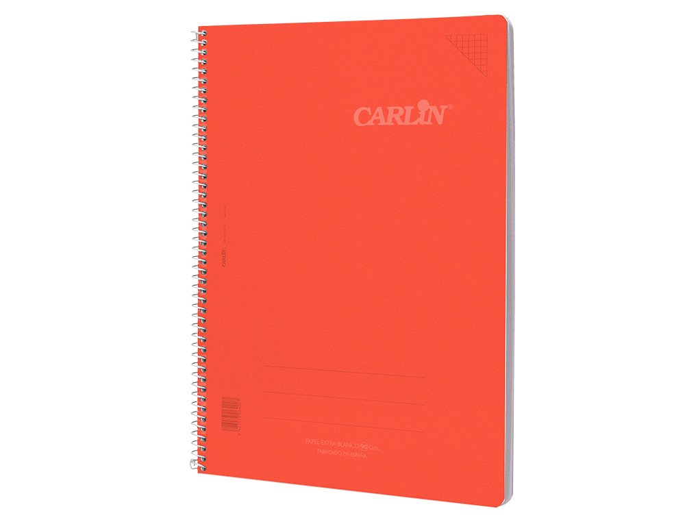 CUADERNO ESPIRAL CARLIN A4 TAPA PLASTICO 80H 90GR CUADRO 4MM CON MARGEN 6 COLORES SURTIDOS REF 16020