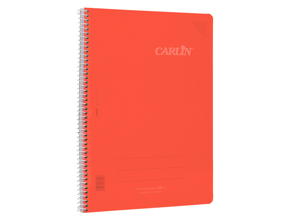 CUADERNO ESPIRAL CARLIN A4 TAPA PLASTICO 80H 90GR CUADRO 4MM CON MARGEN 6 COLORES SURTIDOS REF 16020