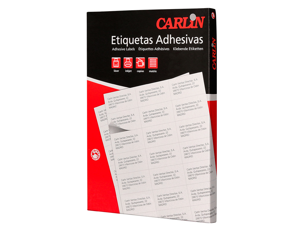 ETIQUETA ADHESIVA CARLIN 52,5X29,7 MM FOTOCOPIADORA LASER INK-JET CAJA DE 100 HOJAS DIN A4