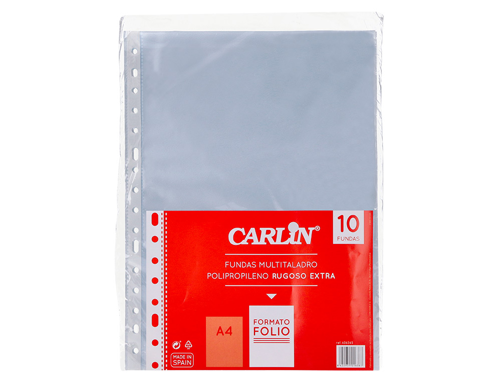 FUNDA MULTITALADRO CARLIN POLIPROPILENO RUGOSO EXTRA FOLIO 16 TALADROS PACK DE 10 UNIDADES