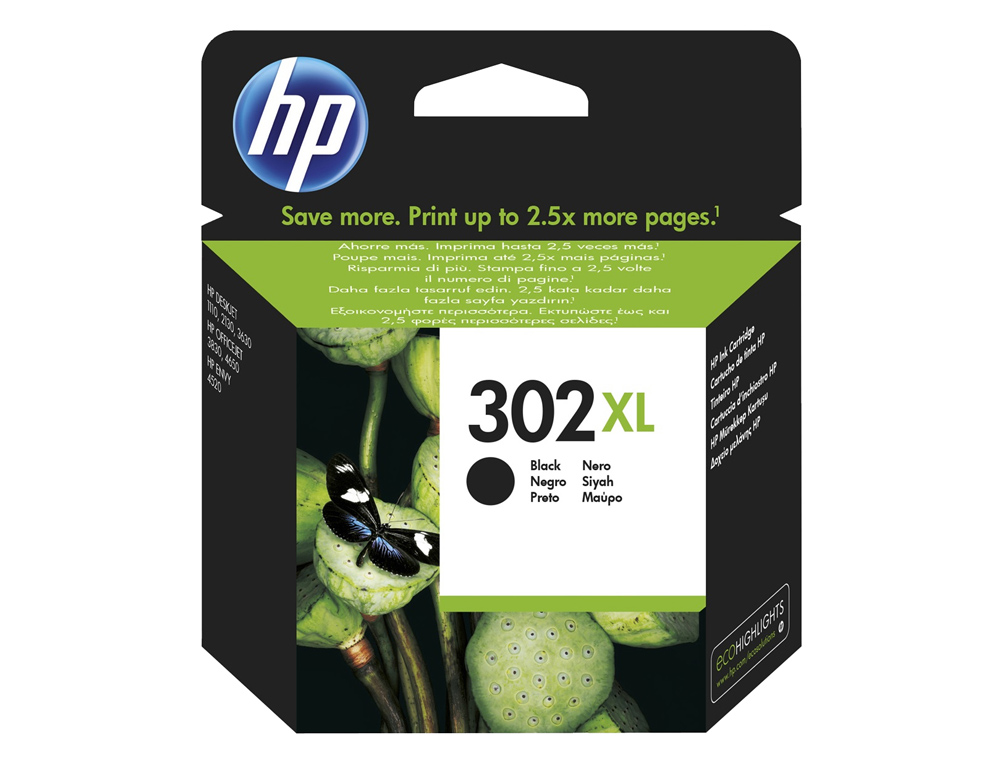 INK-JET HP 302XL DESKJET 1110 / 2130 / 3630 OFFICEJET 3830 / 4650 ENVY 4520 NEGRO 480 PAG