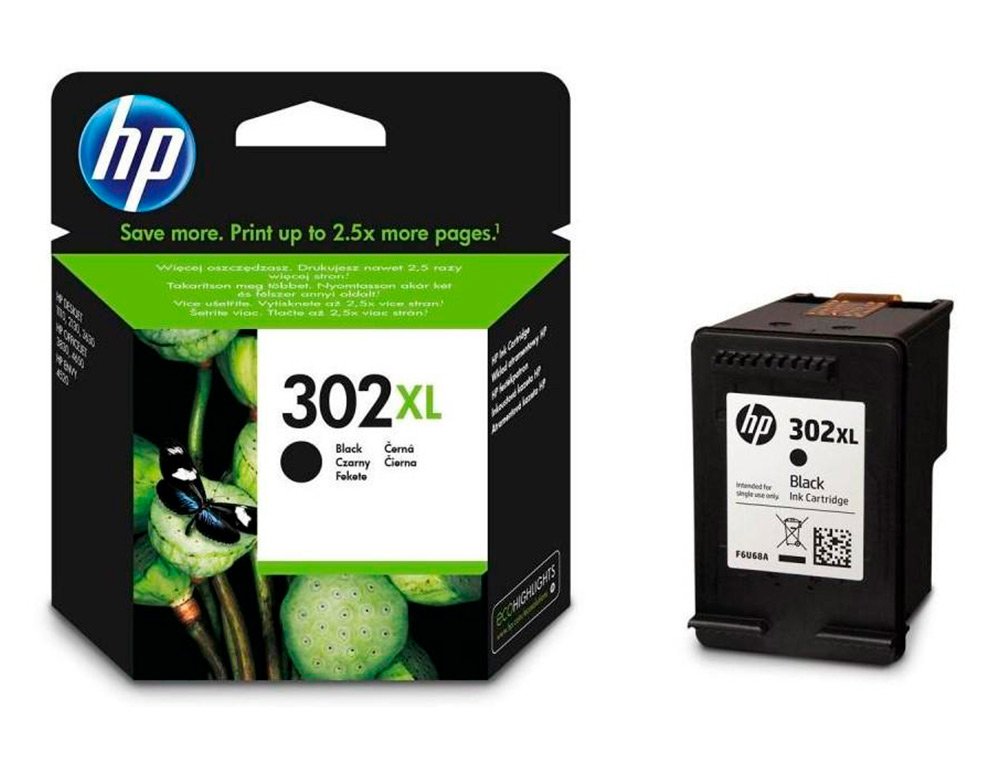 INK-JET HP 302XL DESKJET 1110 / 2130 / 3630 OFFICEJET 3830 / 4650 ENVY 4520 NEGRO 480 PAG