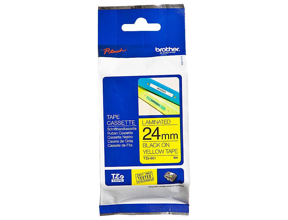 CINTA BROTHER TZE651 AMARILLO/NEGRO 24MM LONGITUD DE 8MTS