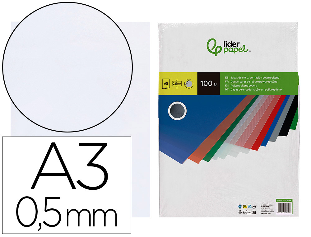 TAPA ENCUADERNACION LIDERPAPEL POLIPROPILENO A3 0.5 MM TRANSPARENTE PAQUETE DE 100 UNIDADES
