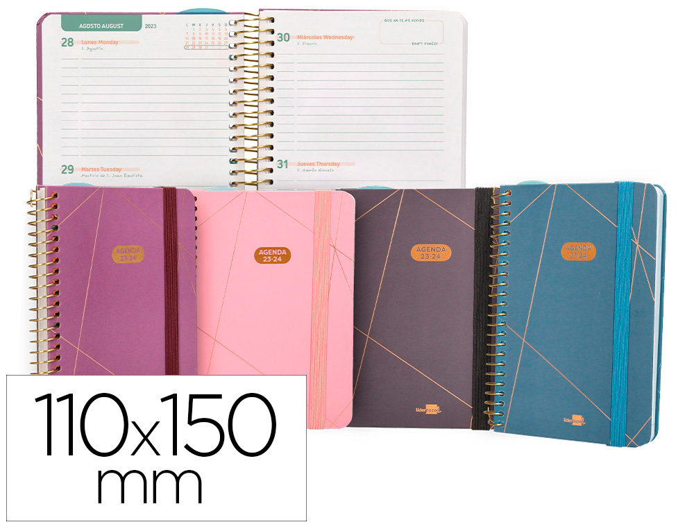 AGENDA ESCOLAR LIDERPAPEL CURSO 23-24 COLLEGE CLASSIC LINES MINI BILINGUE DOS DIAS PAGINA CARTON FORRADO ESPIRAL