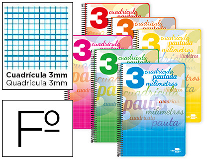 CUADERNO ESPIRAL LIDERPAPEL FOLIO PAUTAGUIA TAPA BLANDA 80H 75 GR CUADRO PAUTADO 3MM CON MARGEN COLORES SURTIDOS