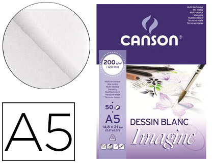 BLOC DIBUJO MULTITECNICAS CANSON IMAGINE DIN A5 ENCOLADO LISO 14,8X21 CM 50 HOJAS 200 GR